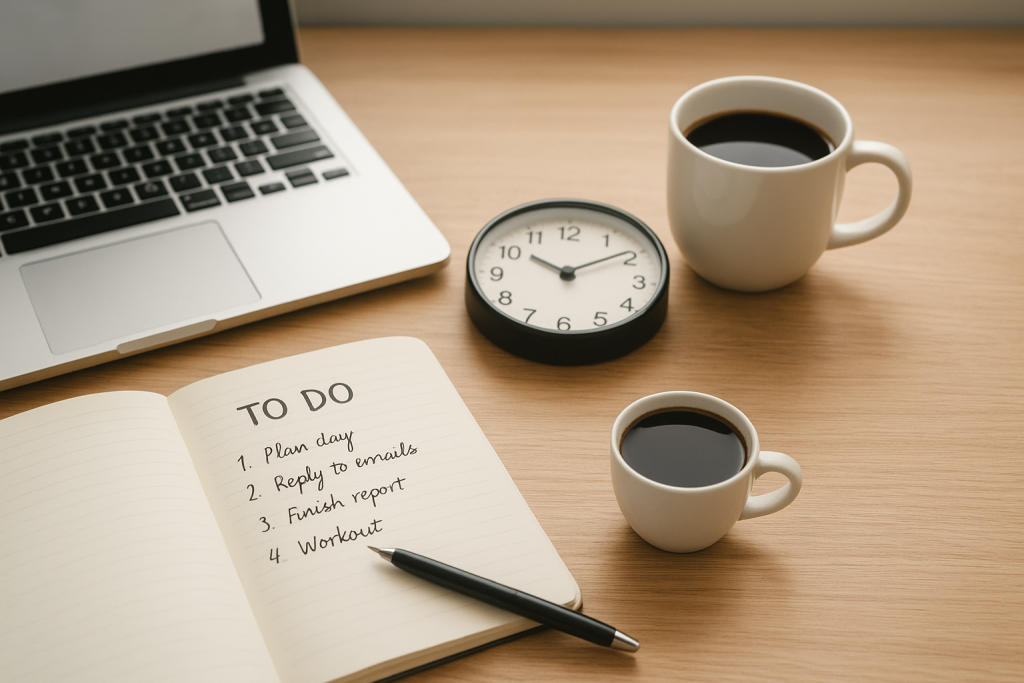 Time management tips for beginners workspace planner laptop